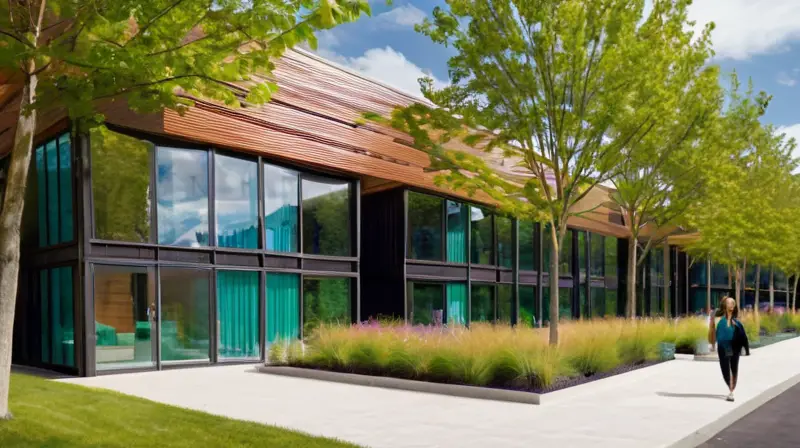 Edificios modernos rodeados de naturaleza vibrante