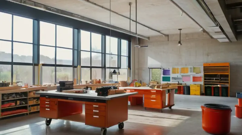Espacio industrial organizado con materiales y luz