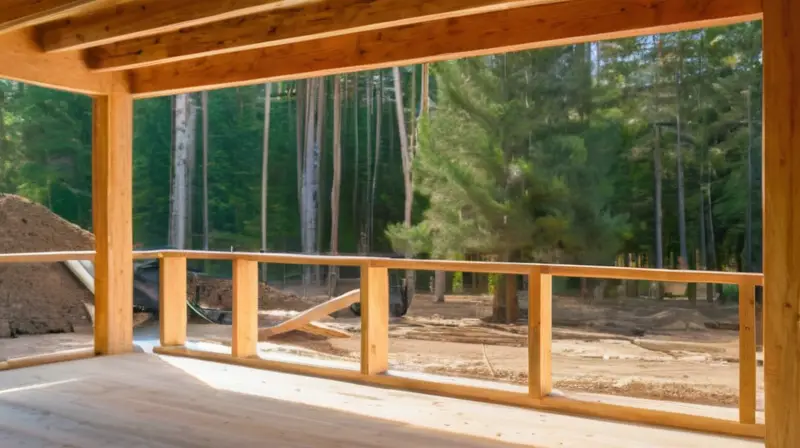 Casa de madera en construcción rodeada de naturaleza