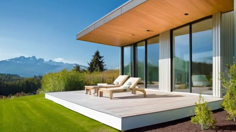 Paisaje sereno con casa moderna y naturaleza