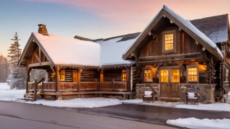 Casas de madera acogedoras en un paisaje nevado