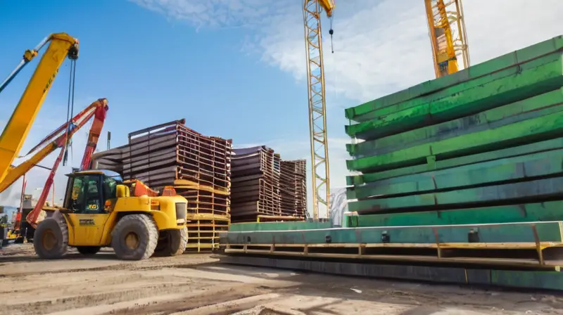 Construcción vibrante con maquinaria y trabajadores