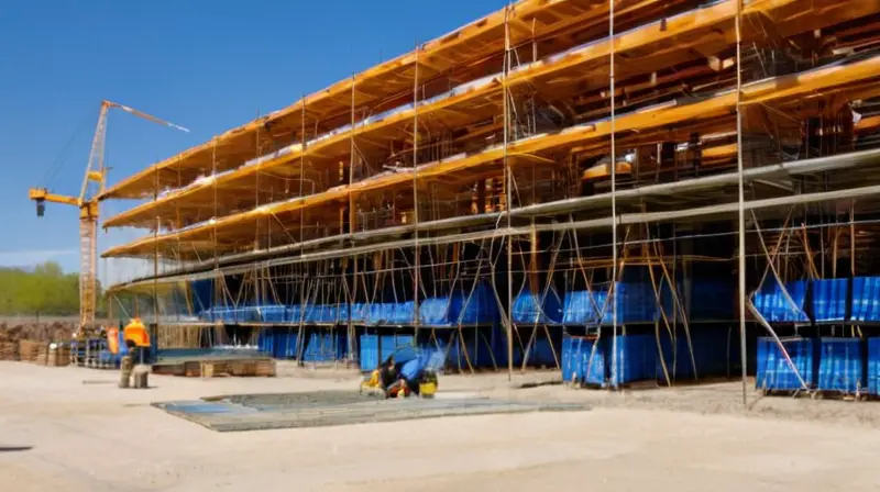 Sitio de construcción vibrante bajo cielo azul