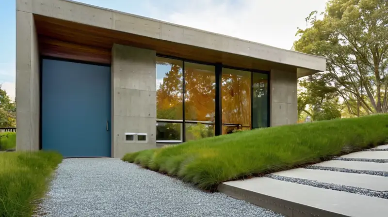 Casa de concreto con detalles naturales vibrantes